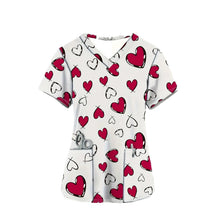 V-neck Short Sleeve Polyester Knit Shirt with Heart Print