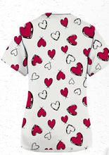 V-neck Short Sleeve Polyester Knit Shirt with Heart Print