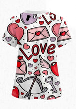 Love You Themed Scrub Top for Women Casual V-Neck